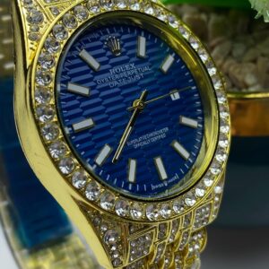 Dazzling Gold-Tone Rolex Datejust with Blue Dial and Full Crystal Embellishment