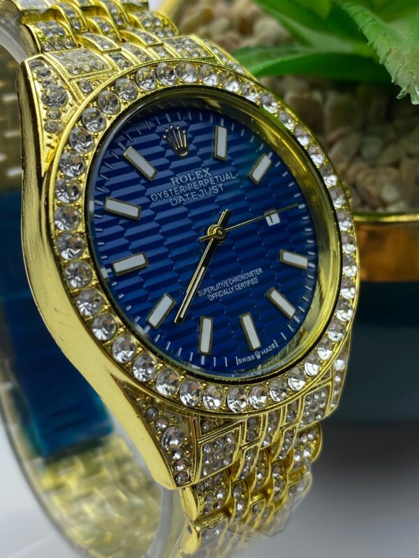 Dazzling Gold-Tone Rolex Datejust with Blue Dial and Full Crystal Embellishment - Image 6