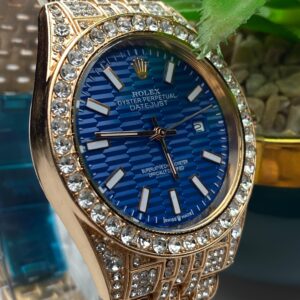 Dazzling Gold-Tone Rolex Datejust with Blue Dial and Full Crystal Embellishment