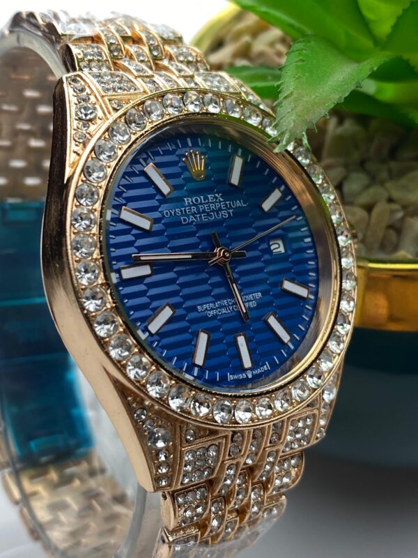 Dazzling Gold-Tone Rolex Datejust with Blue Dial and Full Crystal Embellishment