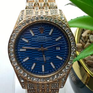 Dazzling Gold-Tone Rolex Datejust with Blue Dial and Full Crystal Embellishment
