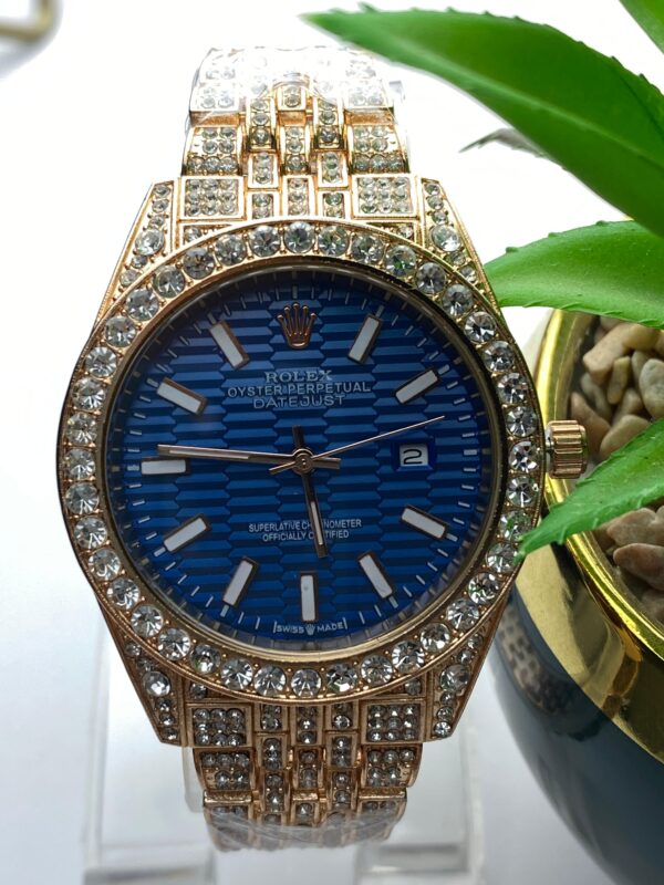 Dazzling Gold-Tone Rolex Datejust with Blue Dial and Full Crystal Embellishment - Image 4