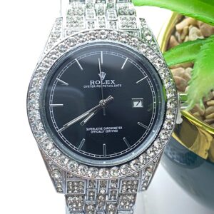 Dazzling Gold-Tone Rolex Datejust with Blue Dial and Full Crystal Embellishment