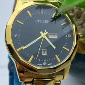 Elegant Gold-Tone Citizen Watch with Crystal Hour Markers & Date