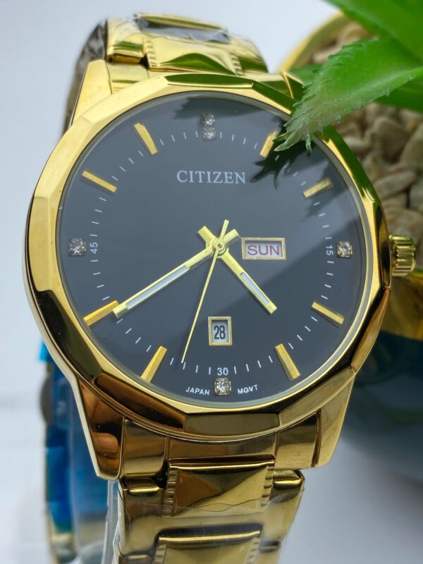 Elegant Gold-Tone Citizen Watch with Crystal Hour Markers & Date - Image 10