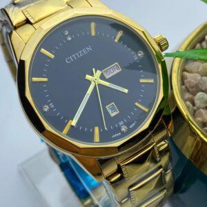 Elegant Gold-Tone Citizen Watch with Crystal Hour Markers & Date