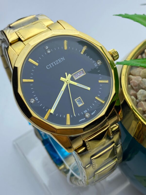 Elegant Gold-Tone Citizen Watch with Crystal Hour Markers & Date - Image 9