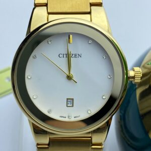 Elegant Gold-Tone Citizen Watch with Crystal Hour Markers & Date