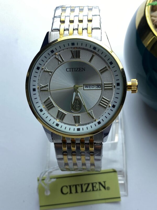 Elegant Gold-Tone Citizen Watch with Crystal Hour Markers & Date - Image 7