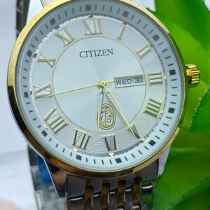 Elegant Gold-Tone Citizen Watch with Crystal Hour Markers & Date
