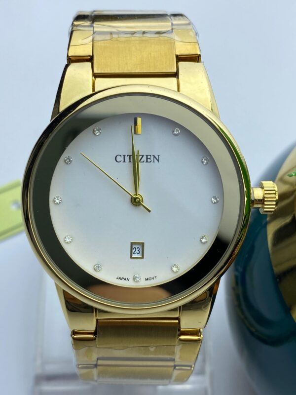 Elegant Gold-Tone Citizen Watch with Crystal Hour Markers & Date - Image 6
