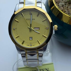 Elegant Gold-Tone Citizen Watch with Crystal Hour Markers & Date