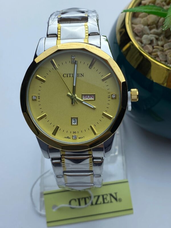 Elegant Gold-Tone Citizen Watch with Crystal Hour Markers & Date - Image 4