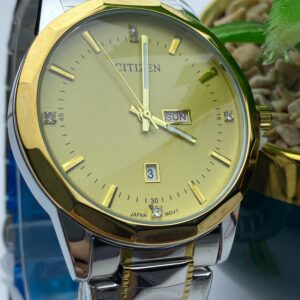 Elegant Gold-Tone Citizen Watch with Crystal Hour Markers & Date