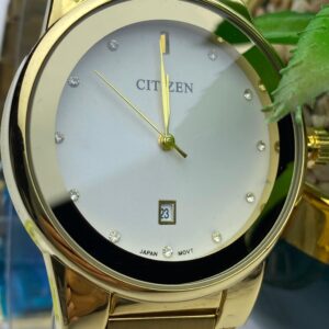Elegant Gold-Tone Citizen Watch with Crystal Hour Markers & Date