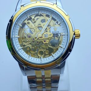 Elegant Automatic Movement Watch - Skeleton Dial & Bi-Color Bracelet