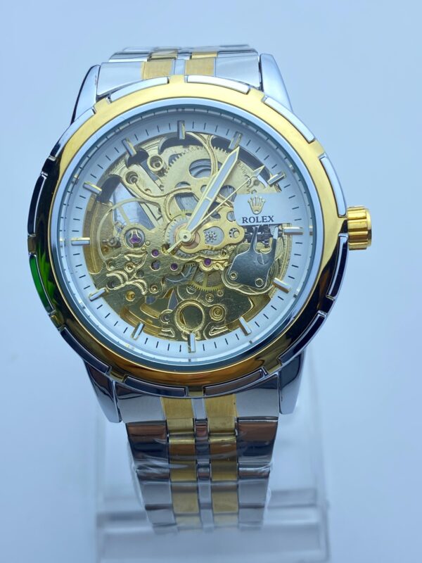 Elegant Automatic Movement Watch - Skeleton Dial & Bi-Color Bracelet - Image 4