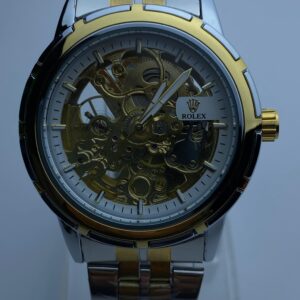 Elegant Automatic Movement Watch - Skeleton Dial & Bi-Color Bracelet