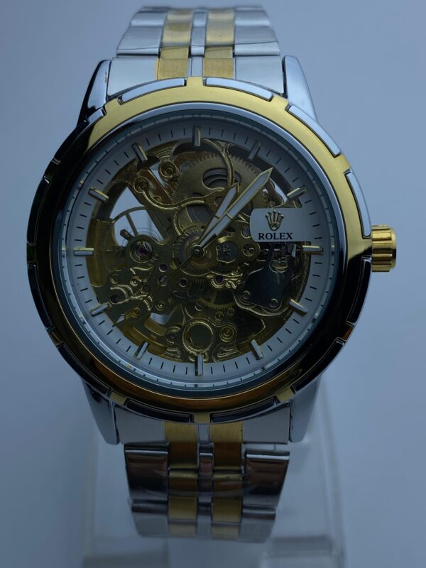 Elegant Automatic Movement Watch - Skeleton Dial & Bi-Color Bracelet - Image 2