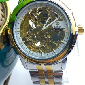 Elegant Automatic Movement Watch - Skeleton Dial & Bi-Color Bracelet
