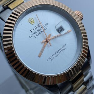 Two-Tone Rolex Datejust with Fluted Rose Gold Bezel & Black Dial