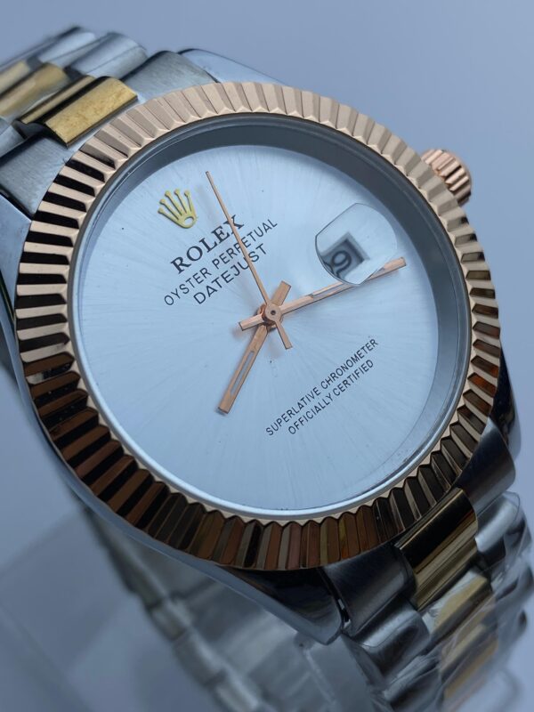 Two-Tone Rolex Datejust with Fluted Rose Gold Bezel & Black Dial - Image 2