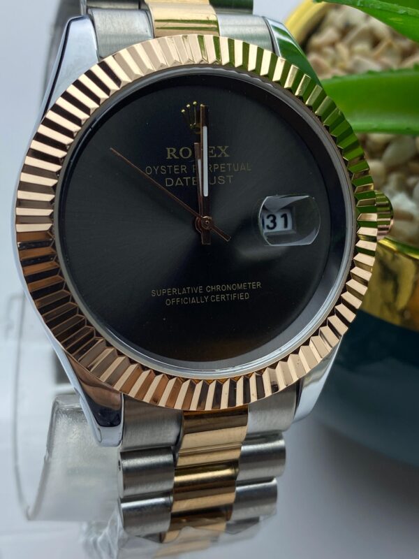 Two-Tone Rolex Datejust with Fluted Rose Gold Bezel & Black Dial