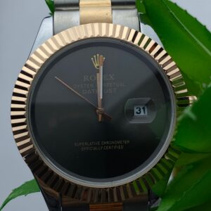 Two-Tone Rolex Datejust with Fluted Rose Gold Bezel & Black Dial